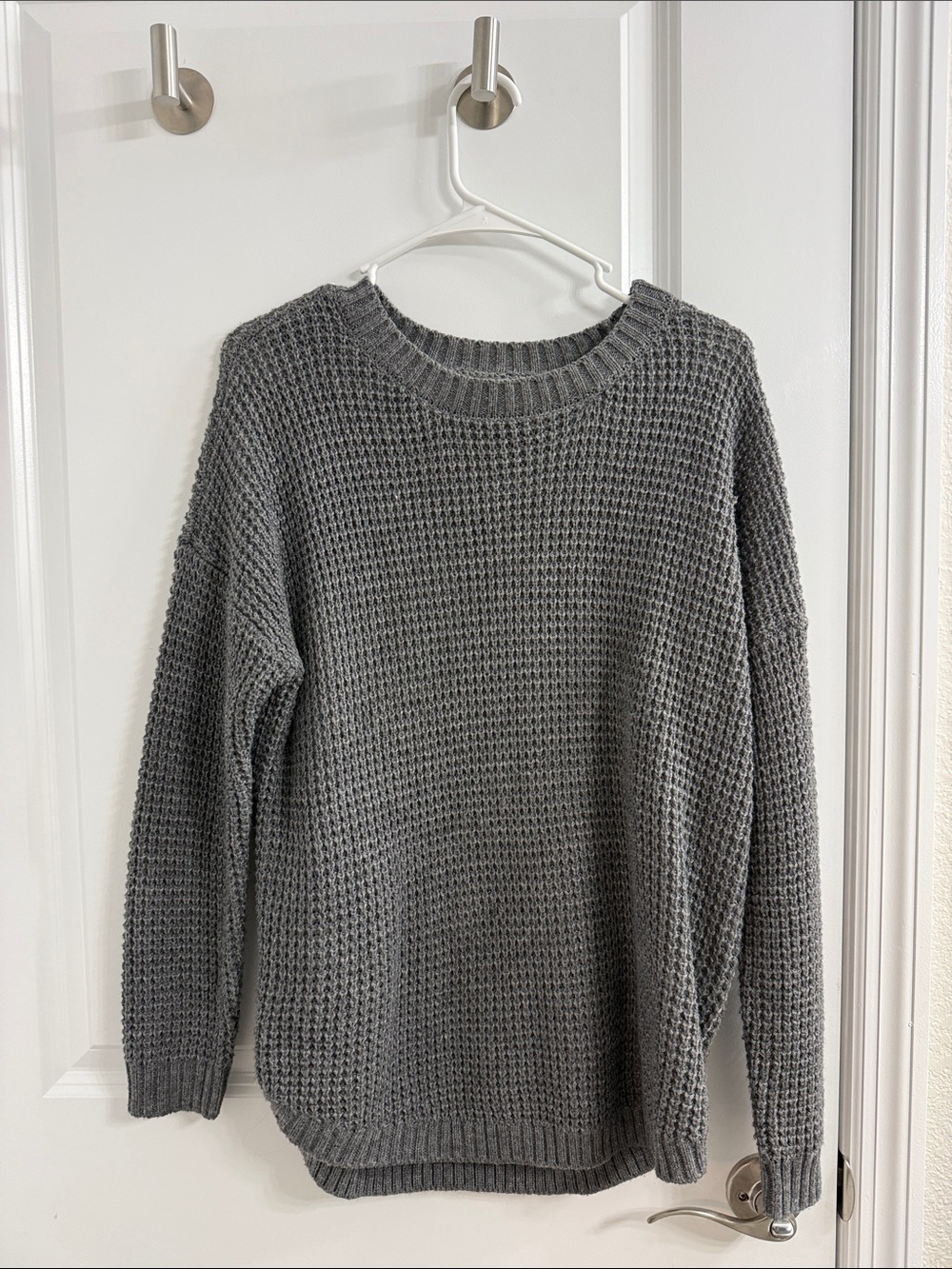 SO Gray Waffle-Knit Crewneck Sweater